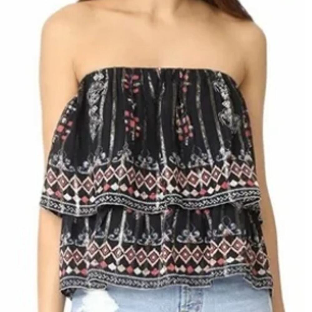 Joie Black Pink White Lyane Tiered Elastic Mini Ruffle Skirt Top Sz L NEW Tags